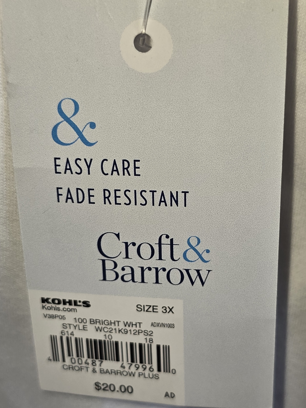 Croft & Barrow White Tag with Blue Accent - Picture 4 of 5